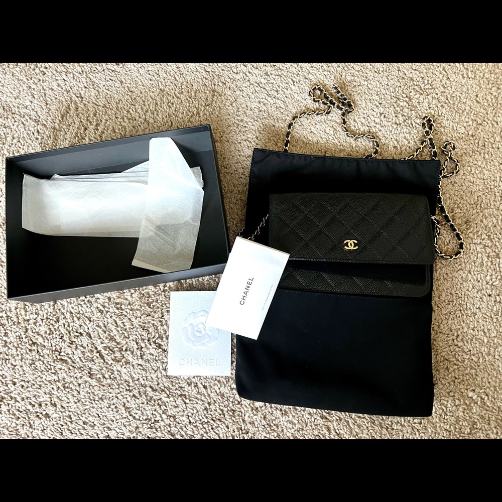 BNWT Chanel WOC Wallet On The Chain Black Caviar GH